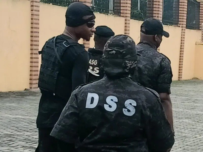 DSS officers in operational deployment; source image accompanying reports of the August 2026 arraignment of a retired DSS officer in Abuja over alleged IPOB support