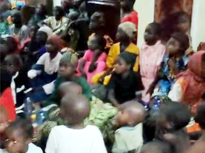 Some rescued Kwara abductees gathered indoors