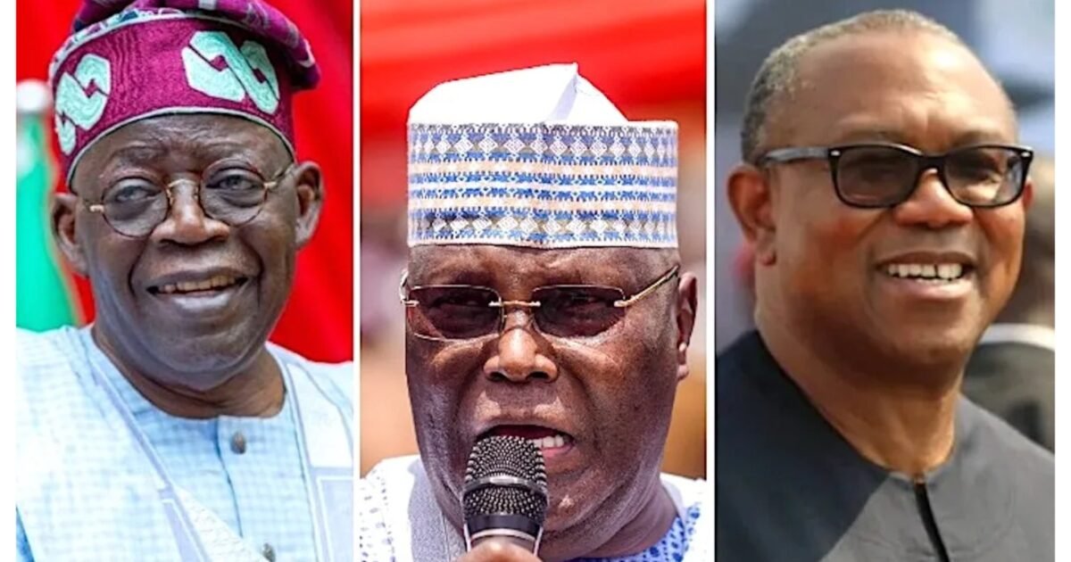 Bola Tinubu, Atiku Abubakar and Peter Obi in a source photo collage
