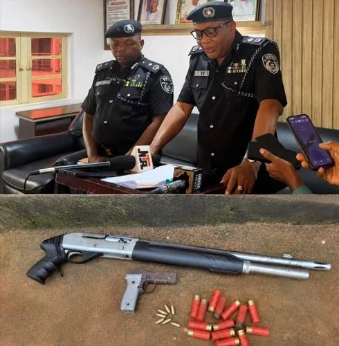 Anambra police officers and recovered firearms linked to the alleged plot investigation
