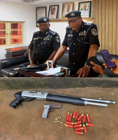 Anambra police officers and recovered firearms linked to the alleged plot investigation