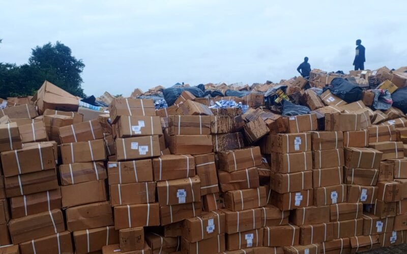 Stacks of seized drug packages prepared for NDLEA destruction in Lagos