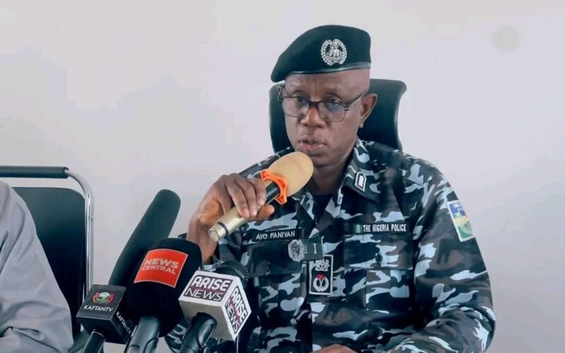 Police officer speaking at a briefing in Plateau State