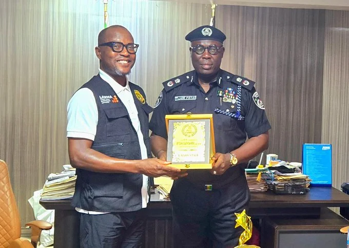 LAWMA chief Muyiwa Gbadegesin with Lagos Commissioner of Police Tijani Fatai