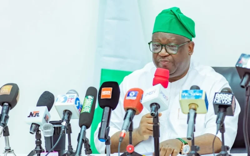 Plateau State Governor Caleb Mutfwang speaking at a press briefing