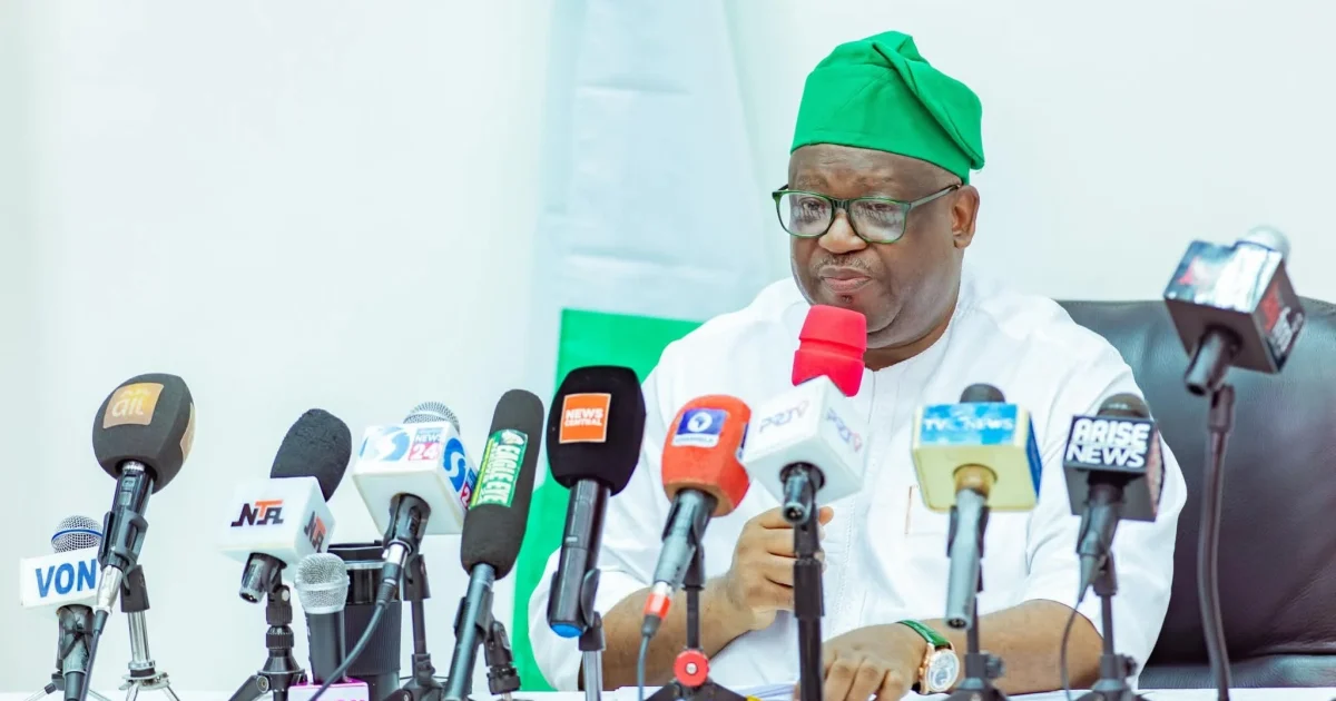 Plateau State Governor Caleb Mutfwang speaking at a press briefing