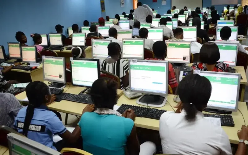 Candidates seated at computers during a JAMB UTME session
