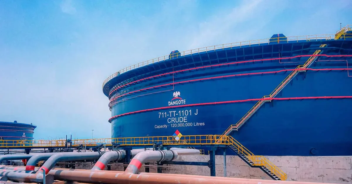 Storage tanks and pipelines at the Dangote Refinery complex.