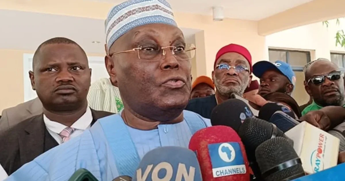 Atiku Abubakar speaking to reporters during a political event
