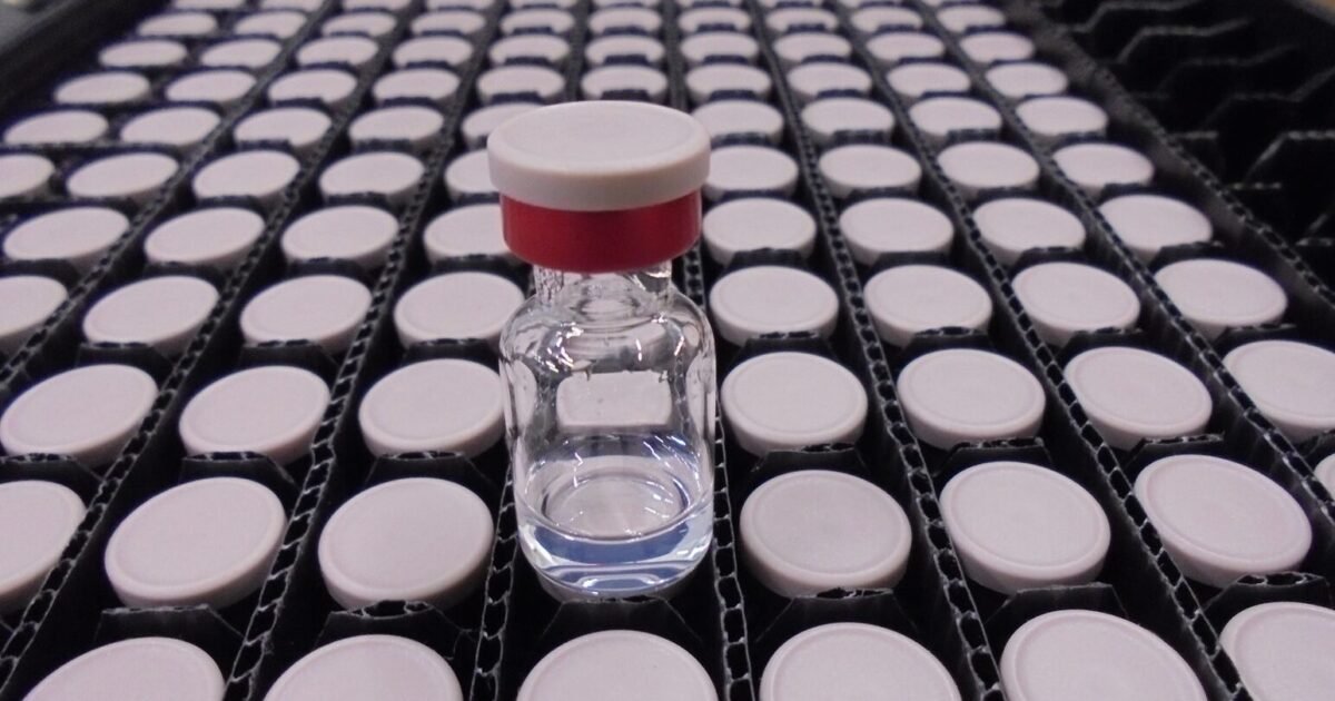 Vaccine vials arranged for immunisation work