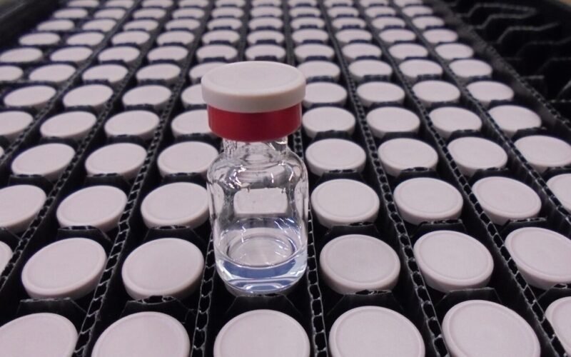 Vaccine vials arranged for immunisation work