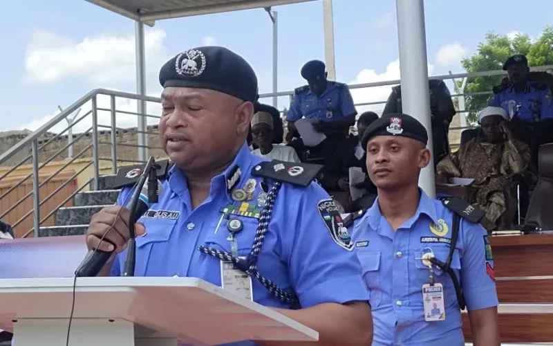 Katsina police officer speaking at a command event during a warning on political violence