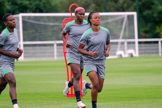 Super Falcons players training before a WAFCON match