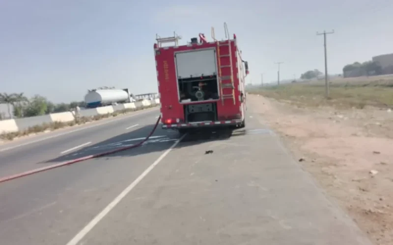 A fire truck on a road, used for the Kano fire-service report