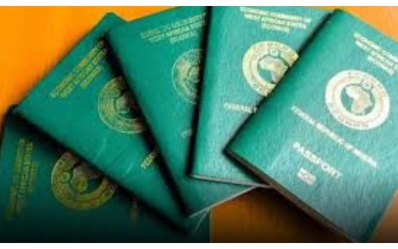 Nigerian passports arranged on a table