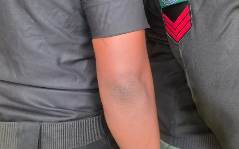 Close-up of a Delta State Police Command officer’s uniform and rank insignia, used as a contextual image for the Asaba tramadol-arrest report.