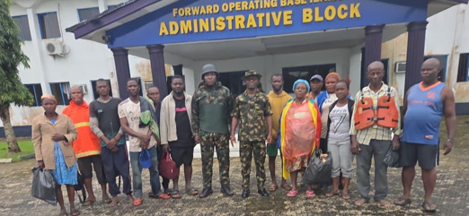 Rescued passengers and security personnel at the Navy Forward Operating Base Ibaka.