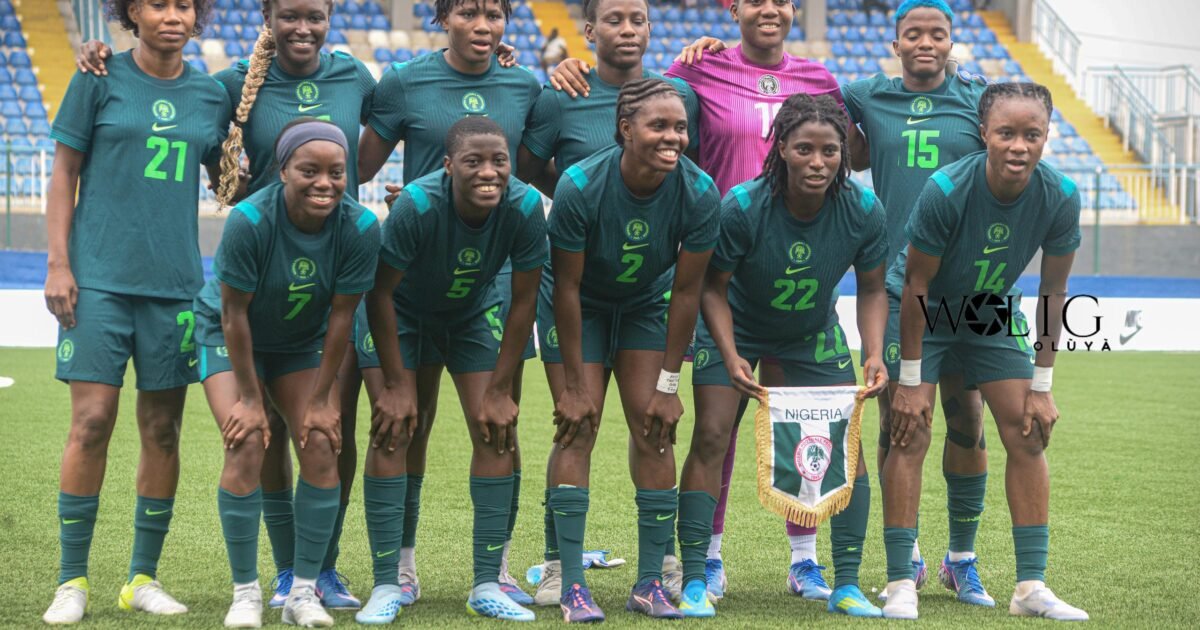 Nigeria Super Falcons players line up before a match.