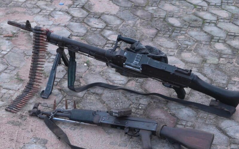 Weapons and ammunition recovered after the Orlu kidnap-rescue operation, according to the source report.