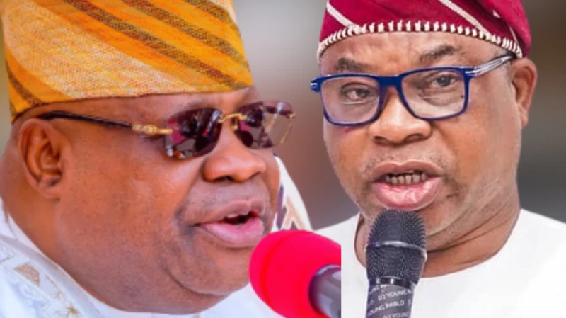 Governor Ademola Adeleke and APC governorship candidate Bola Oyebamiji pictured in a file image.