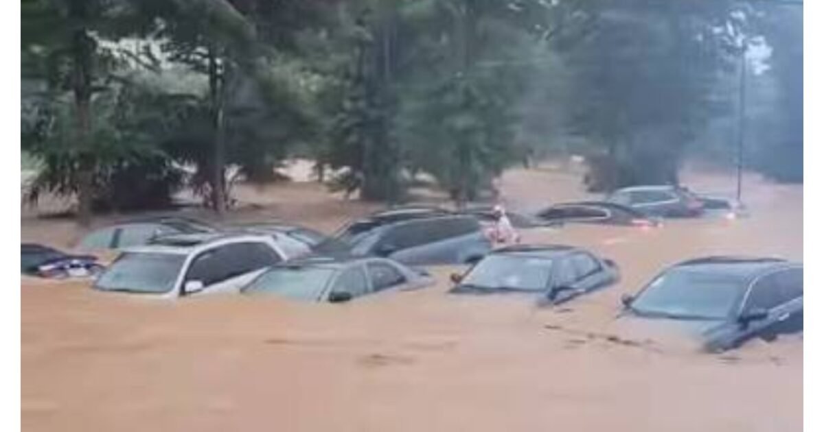 Vehicles submerged by floodwater in Abuja.