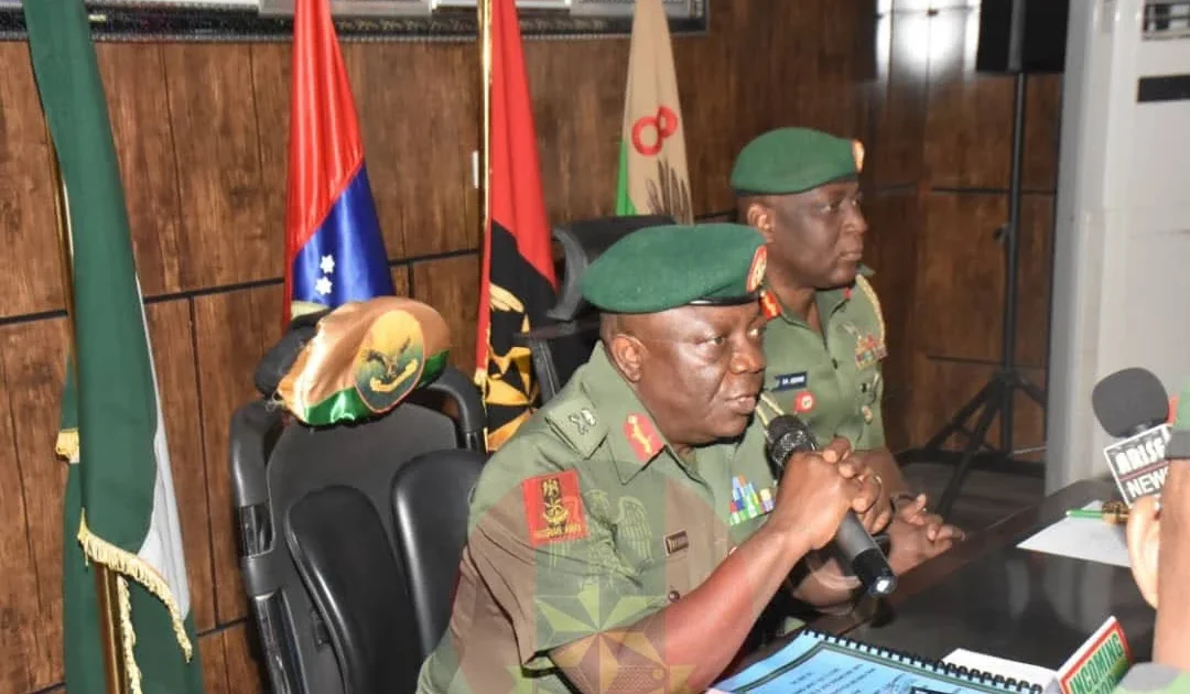 Major General Bemgba Koughna of the Nigerian Army speaks at a briefing.