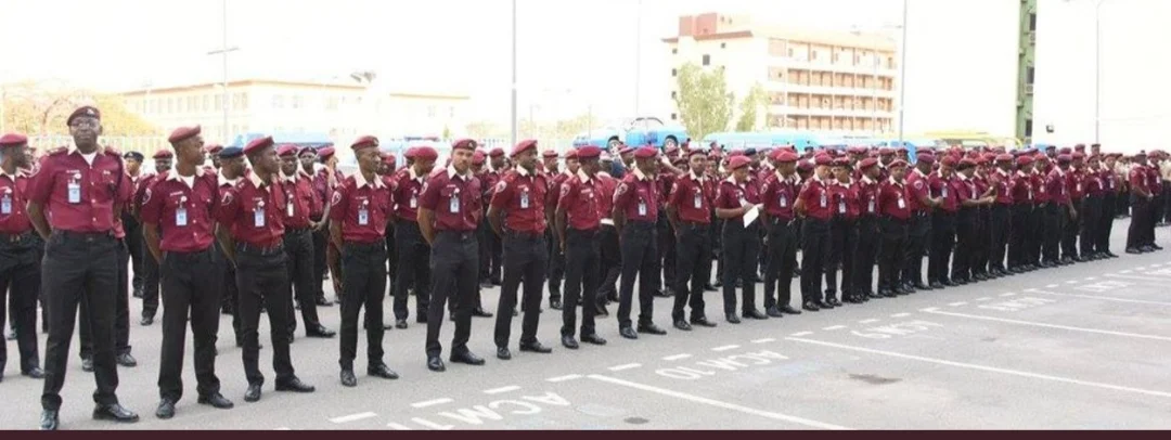 FRSC personnel standing in formation during a parade.