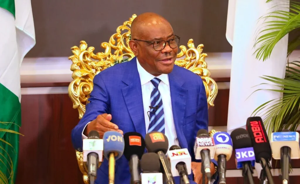 FCT Minister Nyesom Wike speaking during a media briefing