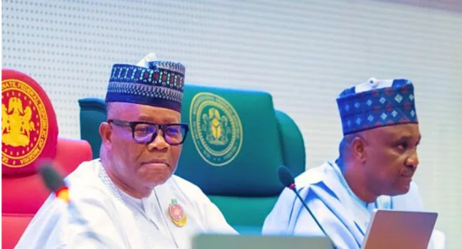 Godswill Akpabio and Tajudeen Abbas seated during a National Assembly session