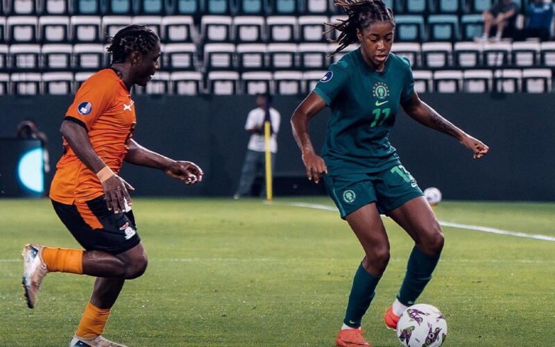 A Super Falcons player controls the ball against Zambia during WAFCON 2026