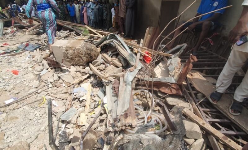 Rubble at the Kwara building collapse scene in Ilorin