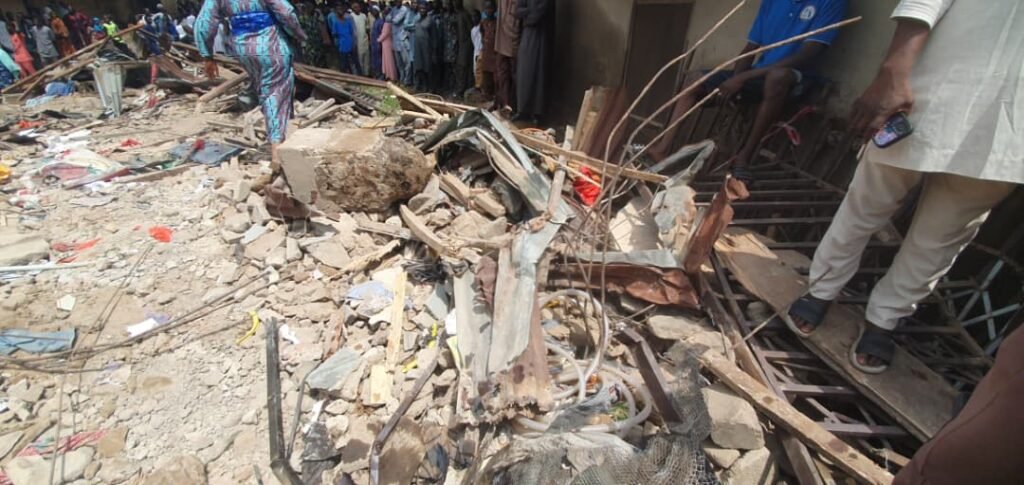 Rubble at the Kwara building collapse scene in Ilorin