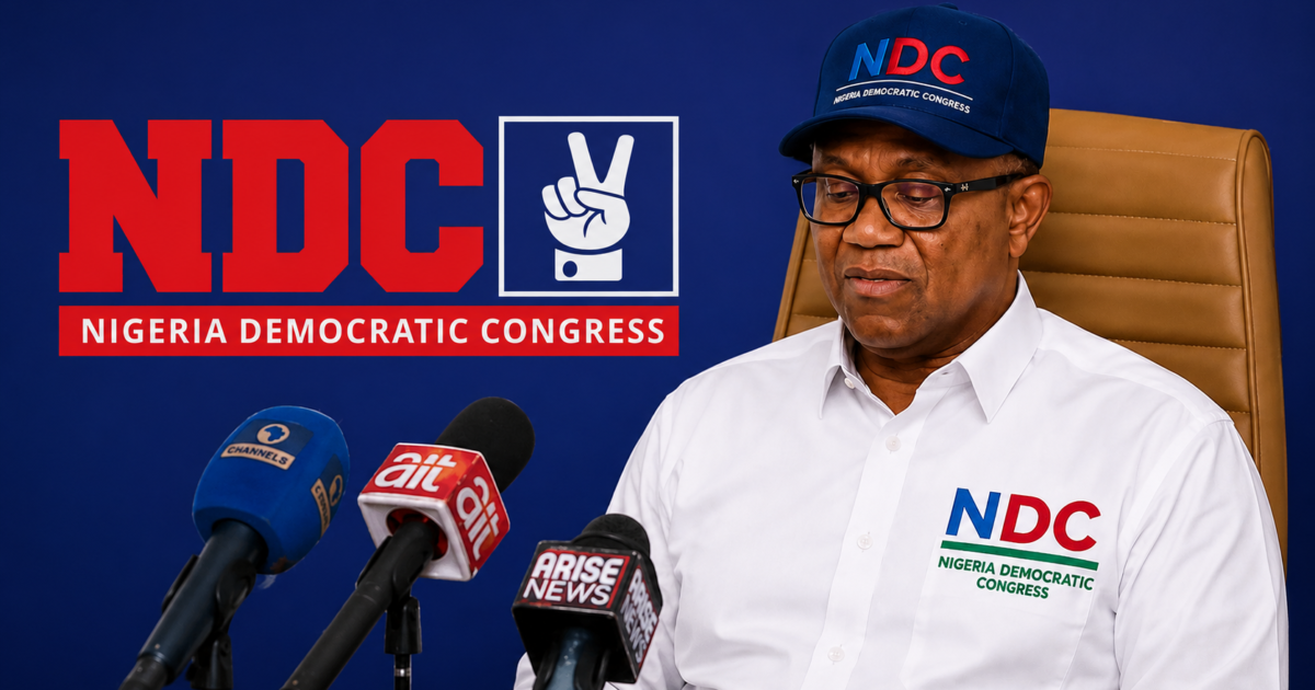 Peter Obi speaking at a media event.