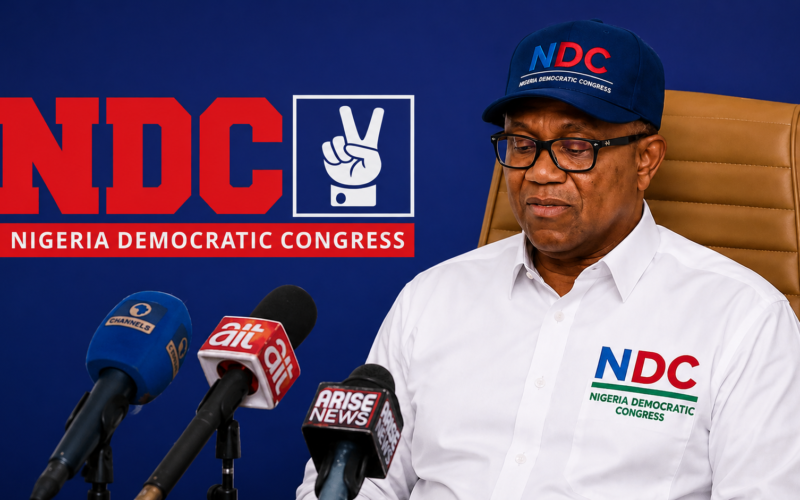 Peter Obi speaking at a media event.