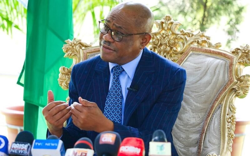 Nyesom Wike speaking during a media briefing.
