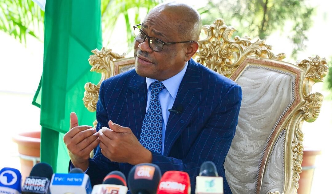 Nyesom Wike speaking during a media briefing.