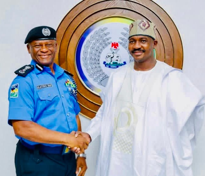 Governor Ahmad Aliyu Sokoto with Inspector-General of Police Olatunji Rilwan Disu at an April 2026 security meeting.
