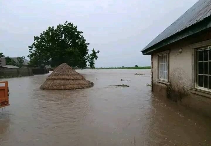 Floodwaters around residential buildings in Benue State after heavy rainfall