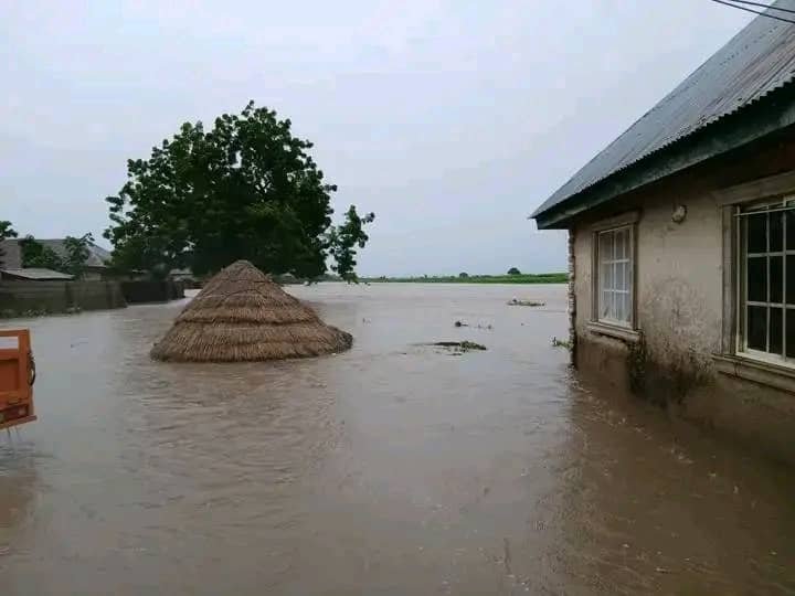 Floodwaters around residential buildings in Benue State after heavy rainfall