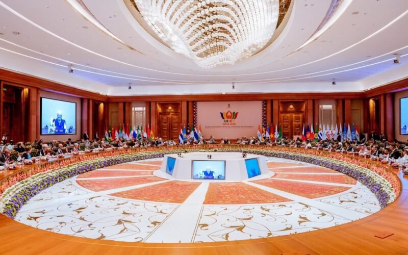 The plenary hall of the 2026 BRICS Summit in New Delhi, India, where Nigeria called for reform of the United Nations and the global financial system