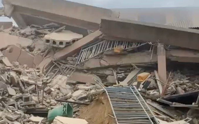 Rubble from a collapsed building
