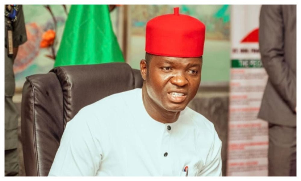 Ebonyi State Governor Francis Nwifuru seated at an official event.