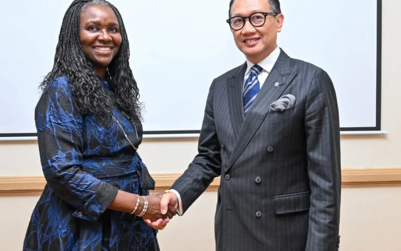 NUPRC Chief Executive Oritsemeyiwa Eyesan shakes hands with Indonesia's Vice-Minister of Foreign Affairs, Arif Havas Oegroseno