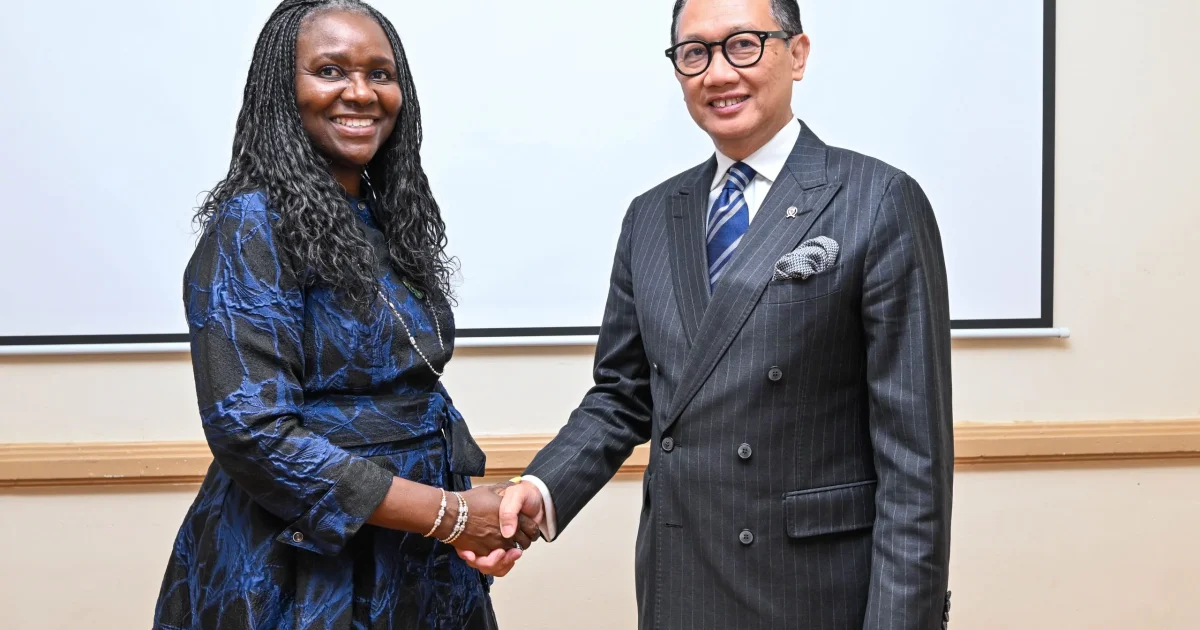 NUPRC Chief Executive Oritsemeyiwa Eyesan shakes hands with Indonesia's Vice-Minister of Foreign Affairs, Arif Havas Oegroseno