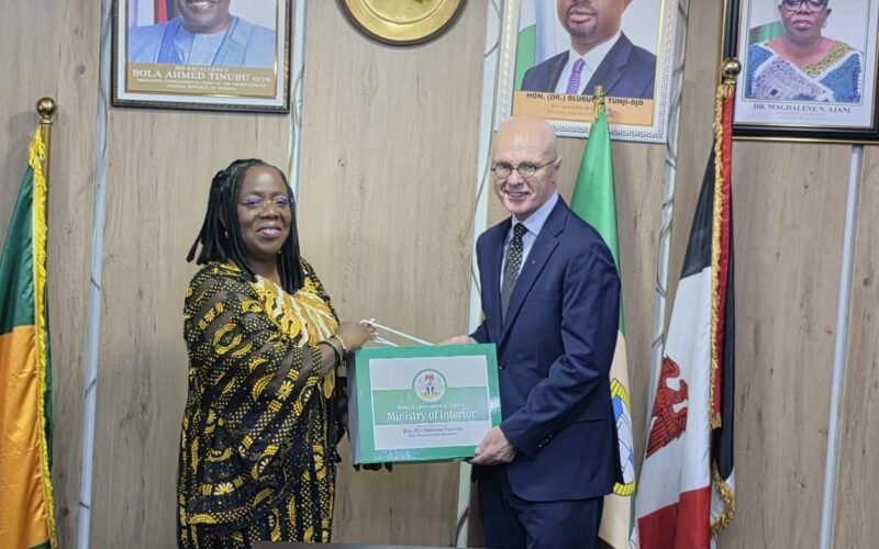 Ministry of Interior Permanent Secretary Magdalene Ajani and Canadian Charge d’Affaires David Sproule during their Abuja meeting