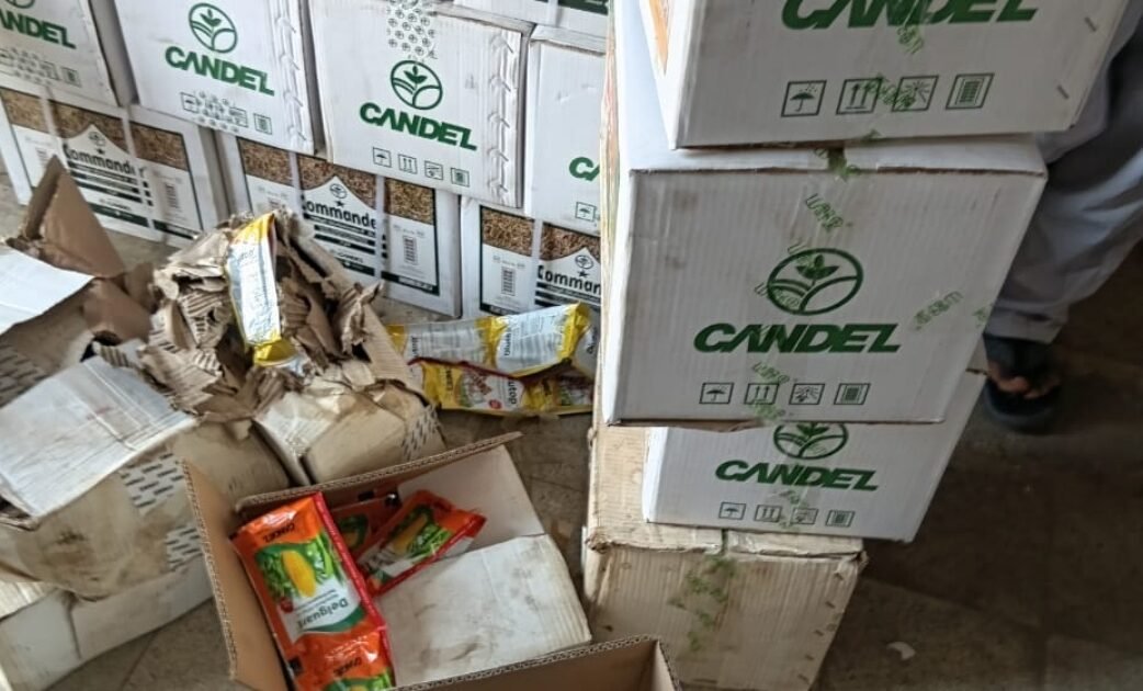 Expired agricultural chemical cartons and containers seized in Kano.