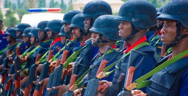 Uniformed NSCDC personnel standing in formation
