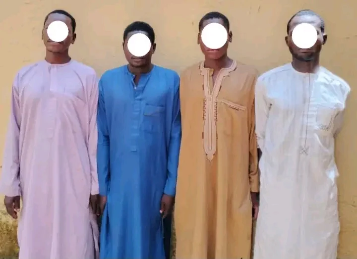 Four suspects photographed by Bauchi State Police Command