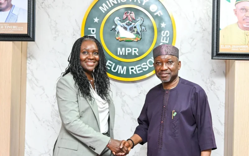 NUPRC official Oritsemeyiwa Eyesan with Minister of State for Petroleum Resources (Gas), Ekperikpe Ekpo