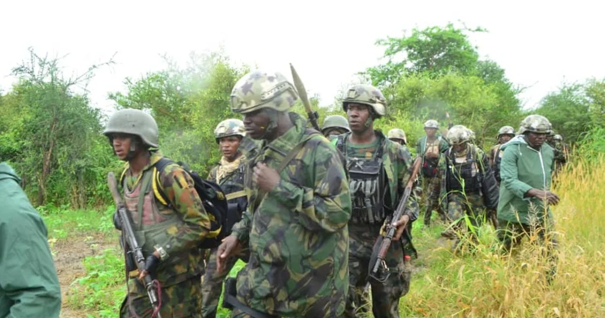 Nigerian Army troops in Zamfara terrain during an Operation Fansan Yamma deployment